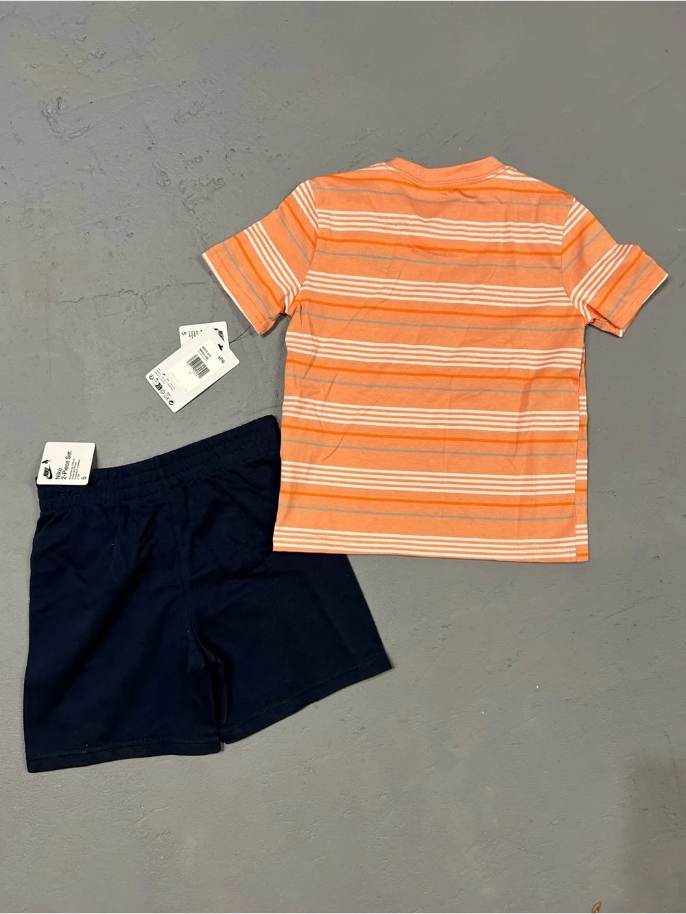 Nike Orange & White Striped Tee with Navy Shorts Set 4-5 years NWT